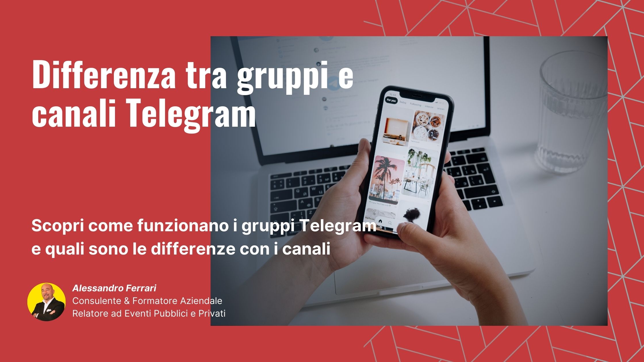 Infografica che spiega la differenza tra gruppi Telegram e canali Telegram con esempi pratici di utilizzo anche via Telegram Web.