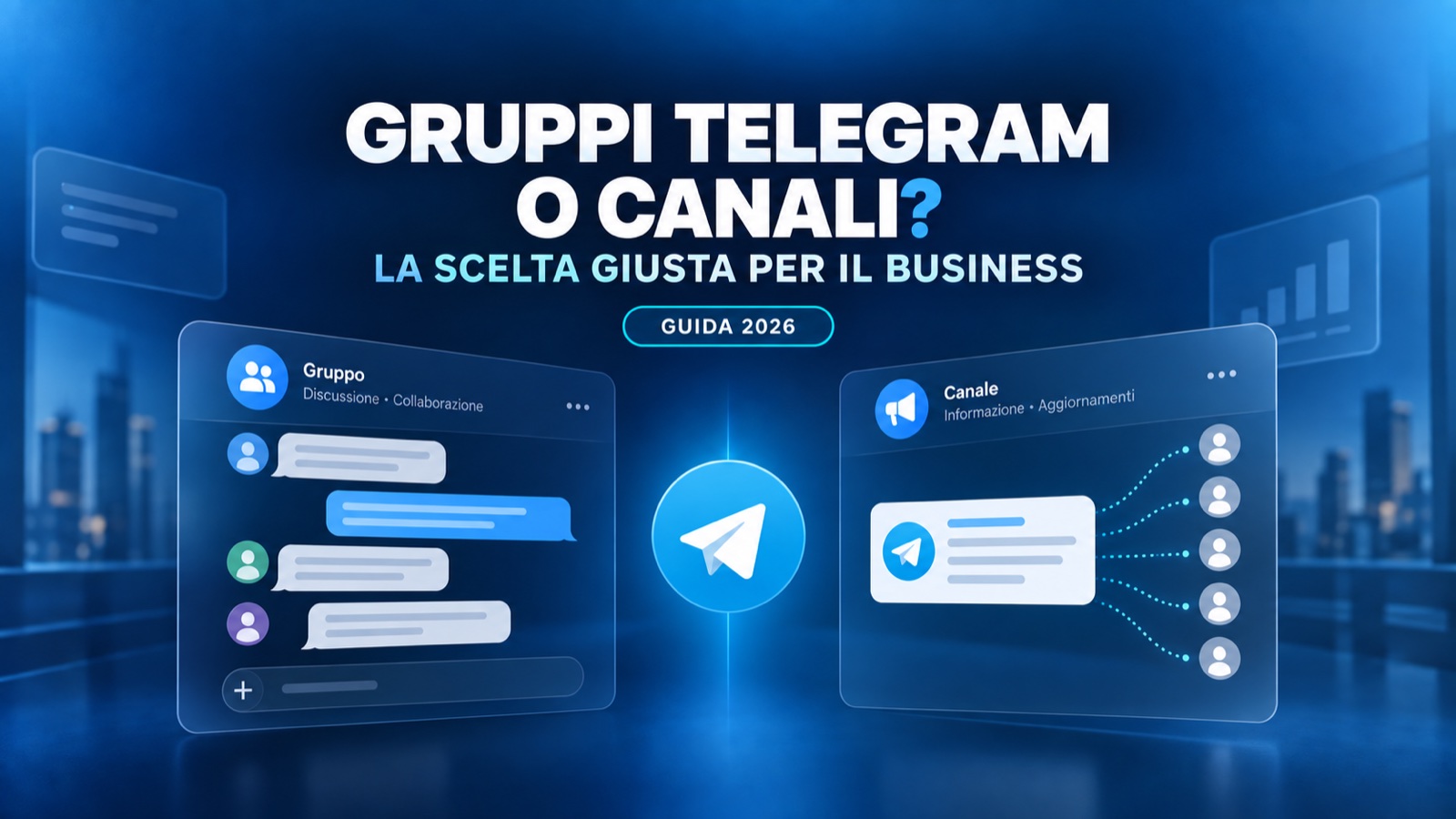 Confronto visivo tra un gruppo Telegram e un canale Telegram per il business