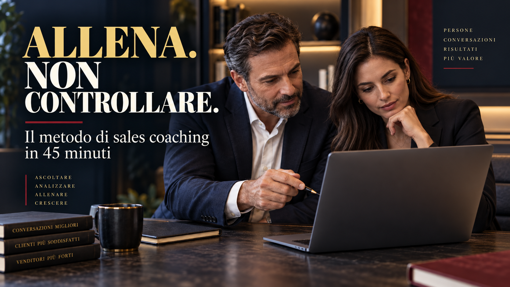 Manager e venditrice durante una sessione di sales coaching davanti a un computer portatile