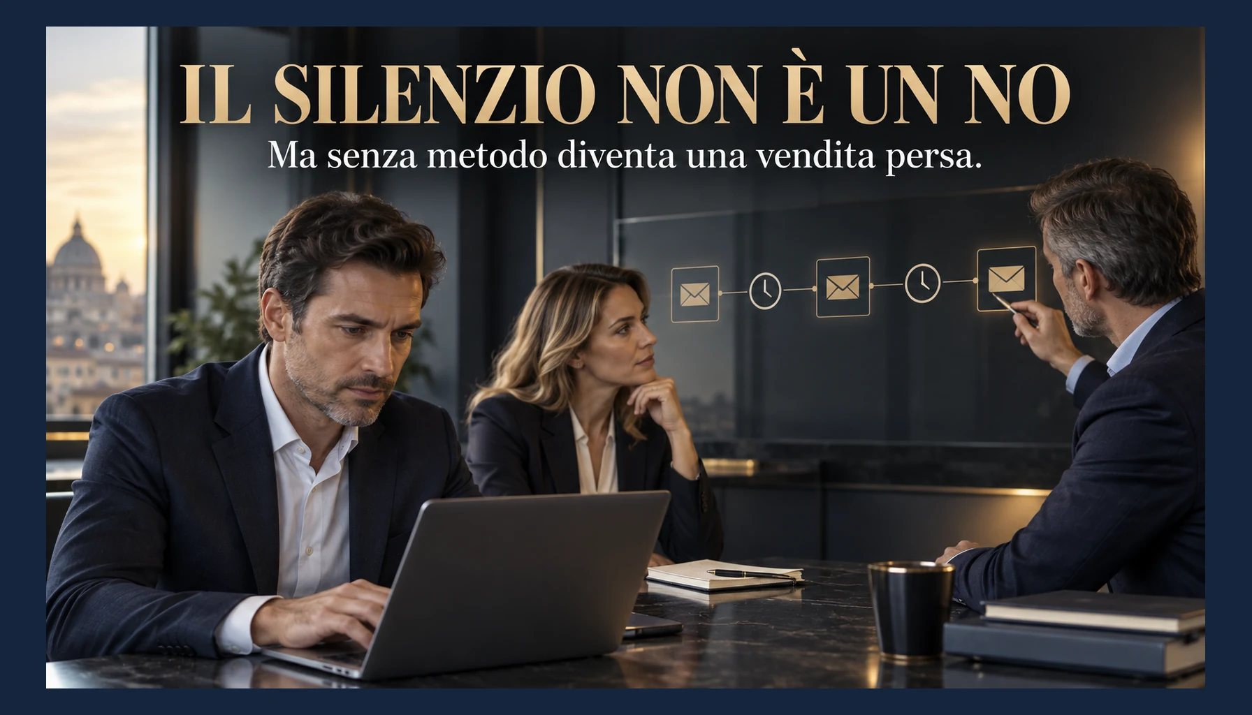 Tre professionisti pianificano una sequenza di follow-up commerciale