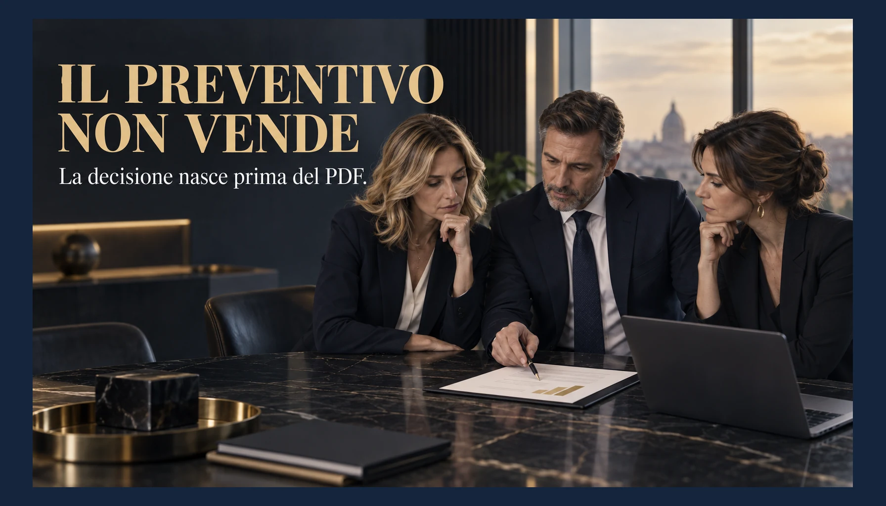 Tre professionisti valutano un’offerta commerciale prima della decisione