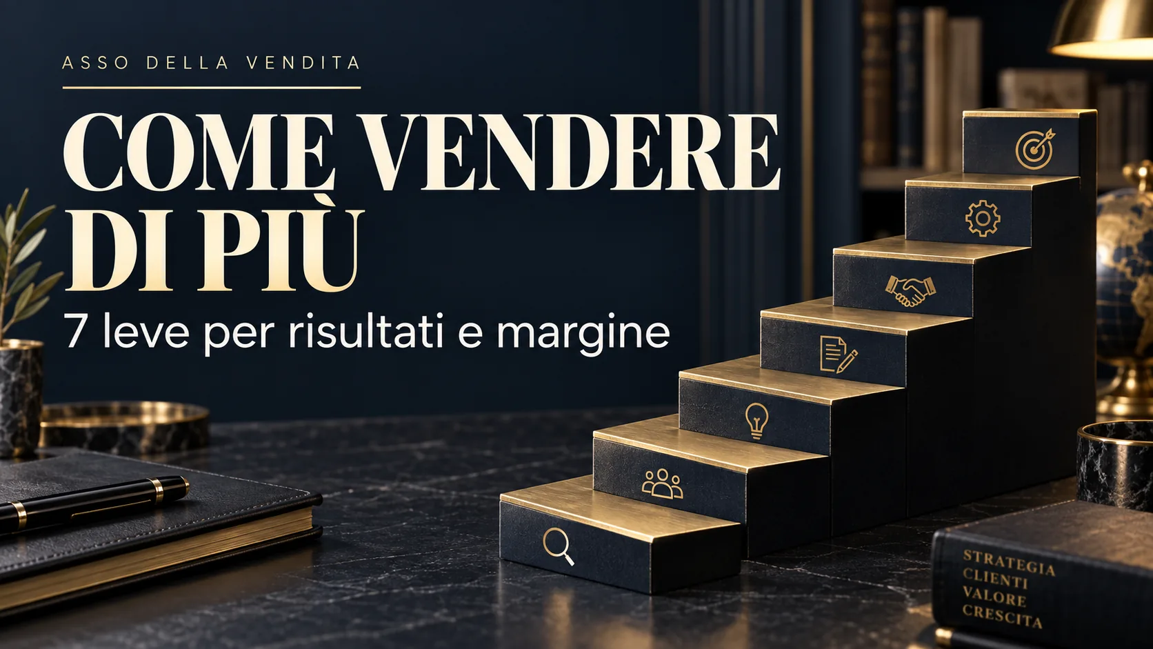 Cover con sette gradini e titolo Come vendere di più: 7 leve per risultati e margine