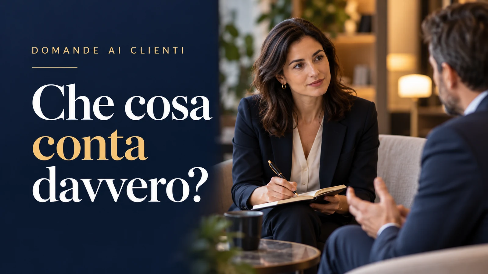 domande ai clienti: professionista ascolta e prende appunti; headline Che cosa conta davvero?