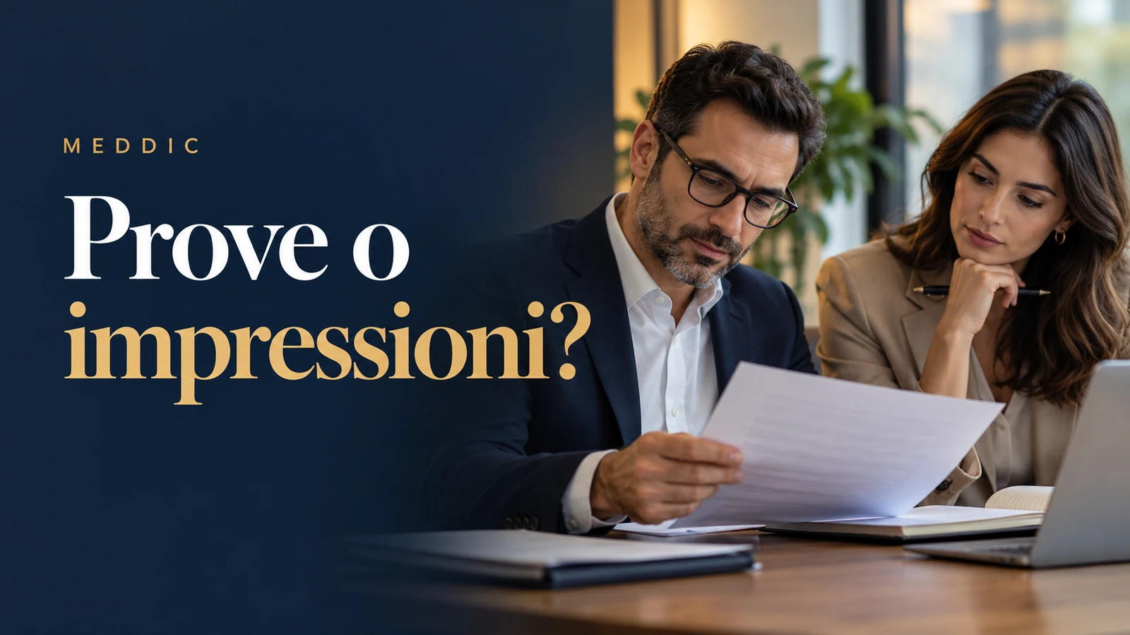 MEDDIC: due professionisti verificano un documento; headline Prove o impressioni?