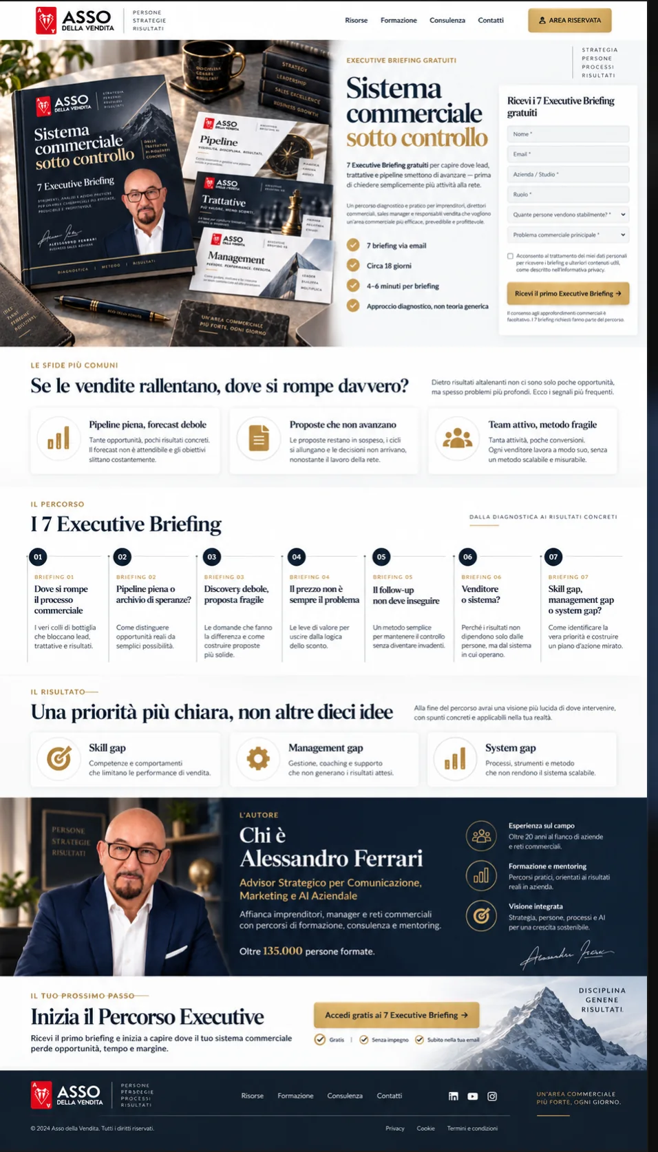 Mockup illustrativo di Sistema commerciale sotto controllo: sette briefing via email.