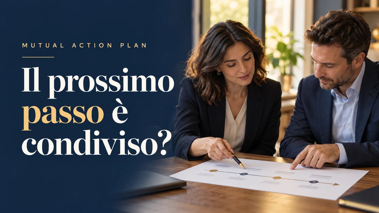 mutual action plan: due professionisti condividono un piano su carta; headline Il prossimo passo è condiviso?