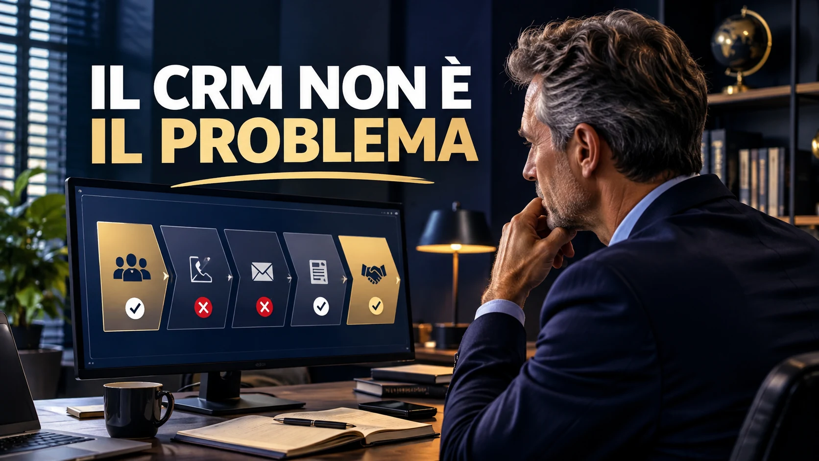 Adozione CRM: venditore e responsabile commerciale analizzano una pipeline con opportunità bloccate.